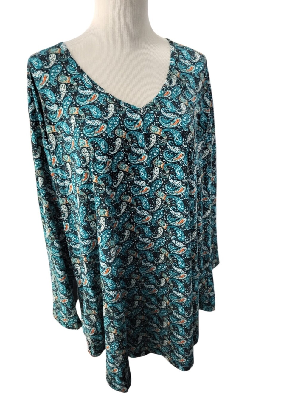 Belaroi Plus Paisley V-Neck Long Sleeve Top Green sz 5X